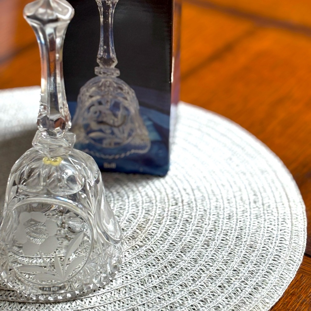 24% Lead Crystal Bell W. Germany Etched Flower The European Collection
